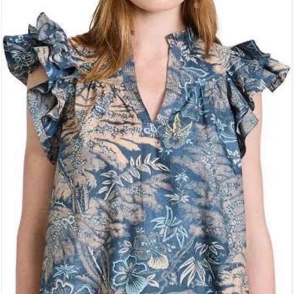 Ulla Johnson Lei Flutter Sleeve Top in Waimea Blue Sz 00 Fits like Sm/Med